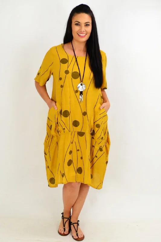 Women's Clothing for Every Occasion Mustard Debs Dots Bubble Tunic Dress