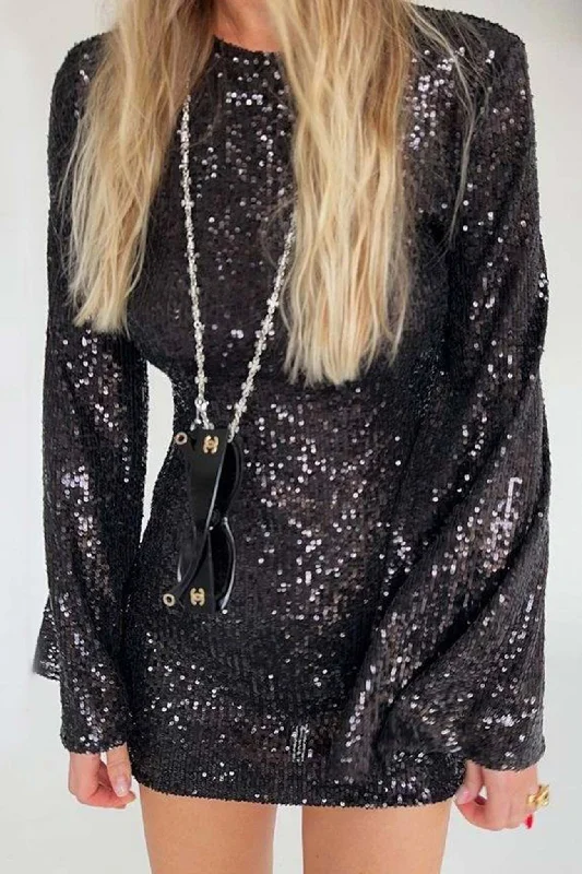 Affordable Luxury Women's Garments Sequins Flares Sleeve Dress