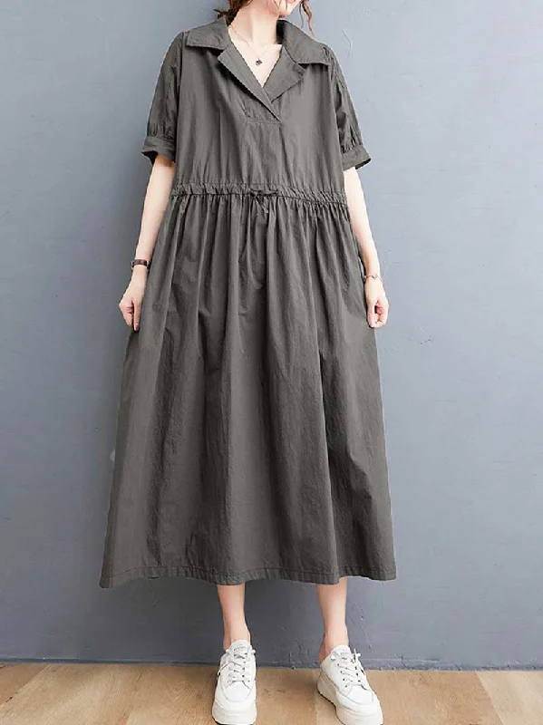 Clothes Sales Plain Cotton Short Sleeve A-Line Dress