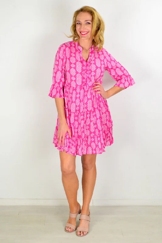 Trendy Women's Apparel Pretty Fun in Pink Tiered Tunic Dress