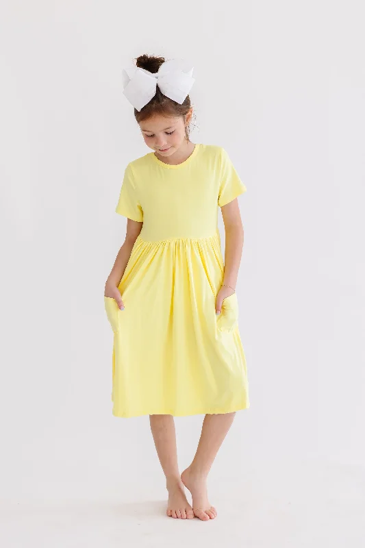 Women's Everyday Clothes Yellow S/S Pocket Twirl Dress