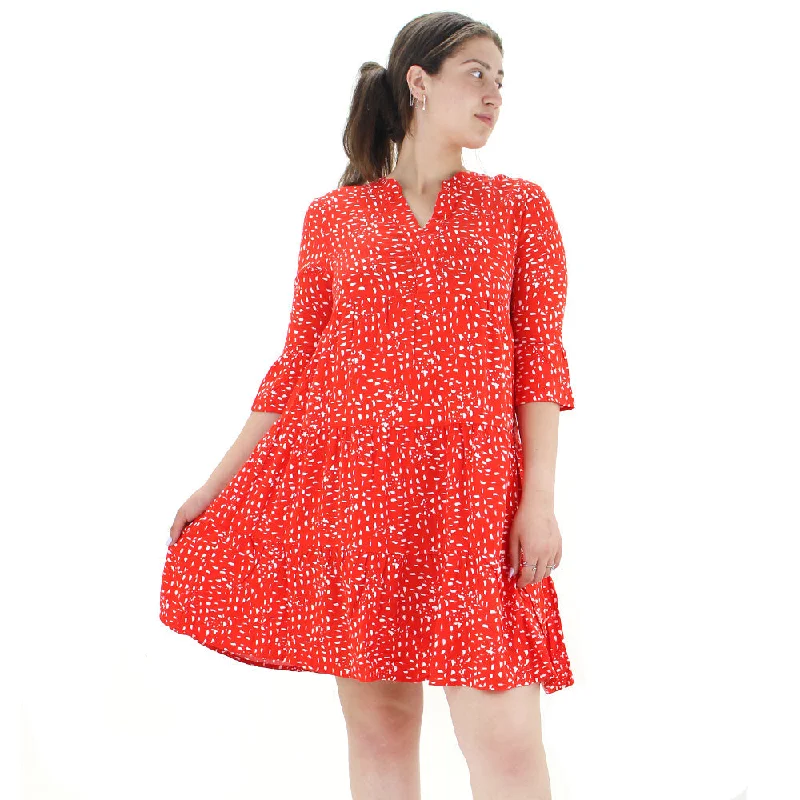 Women's Tailored Outfit Women's Printed Flare Dress,Red