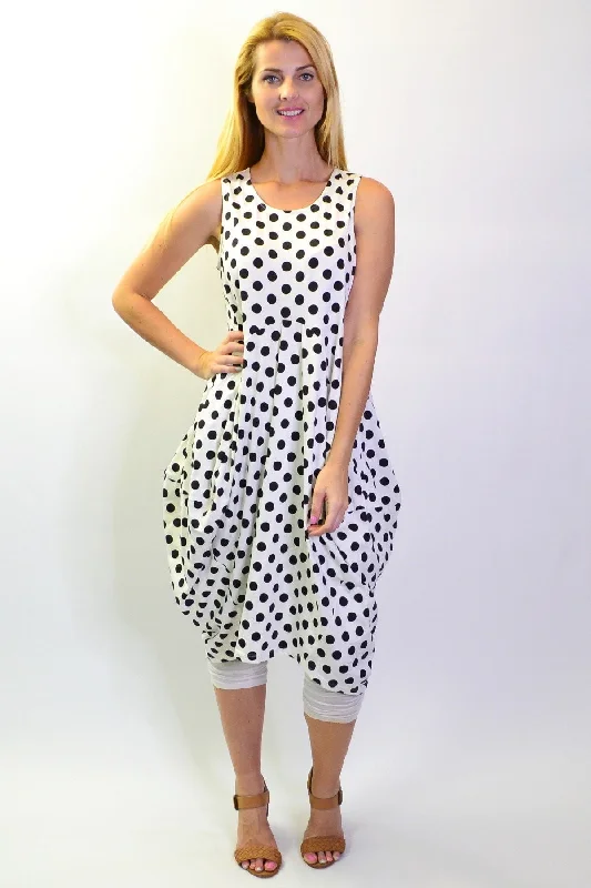 Fashion Essentials Vivian Black and White Spot Tunic Dress