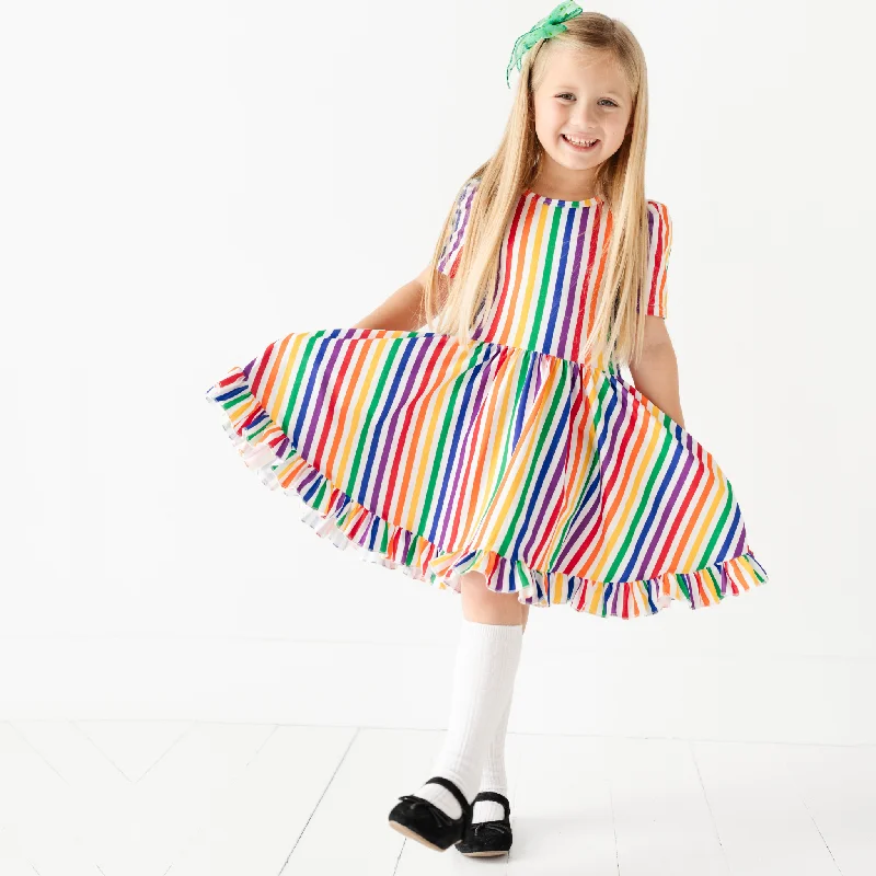 Casual Chic Women's Clothes Rainbow Stripe Twirl Dress