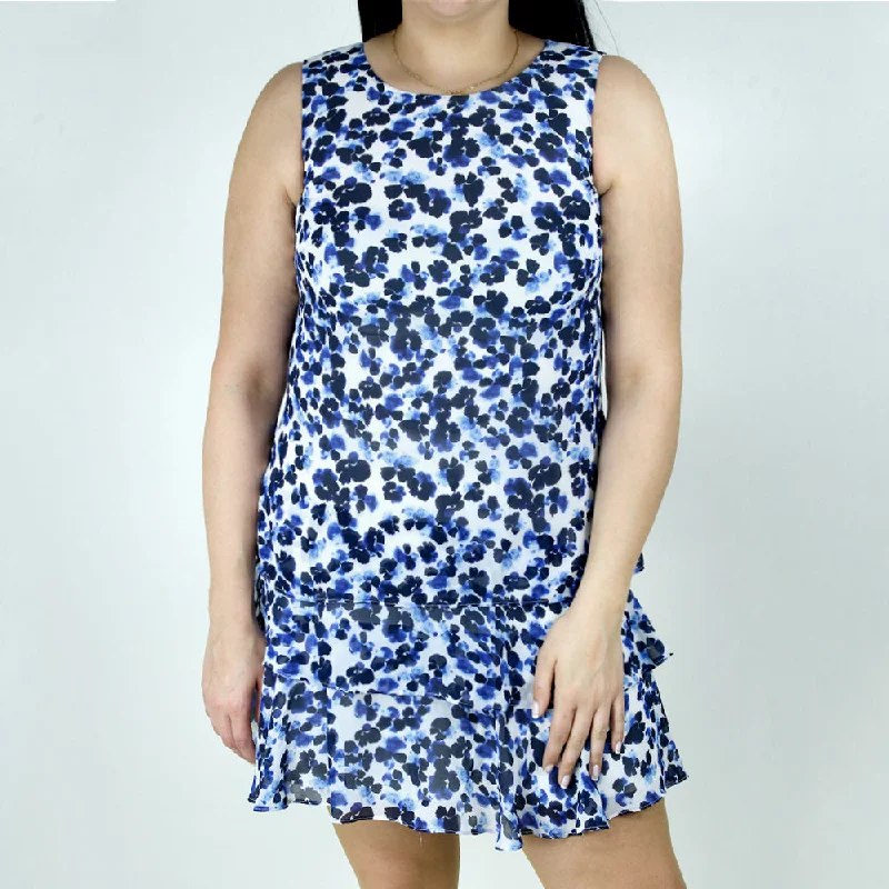 Women's Active Clothing Women's Printed Flare Dress,White/Blue