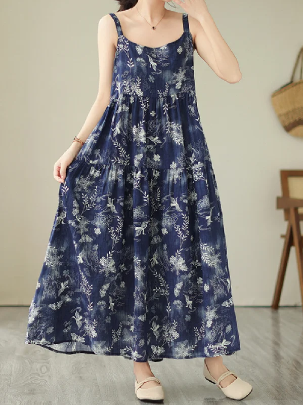 Charming Women's Garments Lightweight Printed Women's Straps Long A-Line Dress