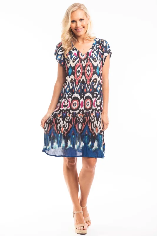 Women's Everyday Garments Blue Rust Crinkle Tunic Dress