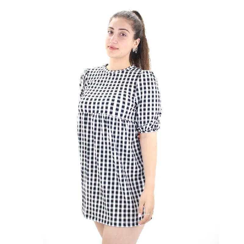 Latest Fashion for Women Women's Plaid Short Dress,Black/White