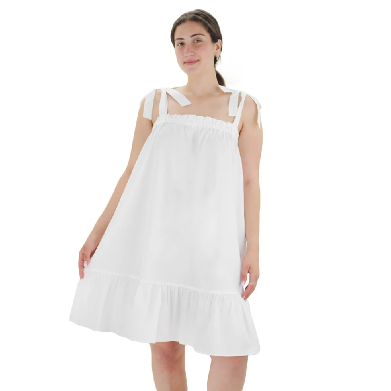 End Of Season Sale Clothing Women's Tie Strap Ruffle Dress,White