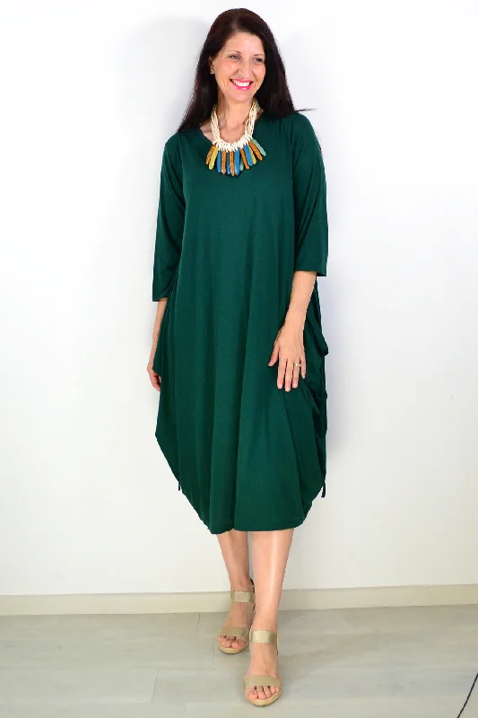 Stylish Women's Clothes for Work and Play Dark Green Relaxed Oversized Tunic Dress