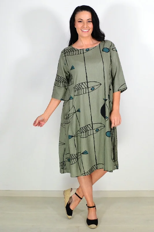 Everyday Fashion Khaki Cotton Linen Tunic Dress