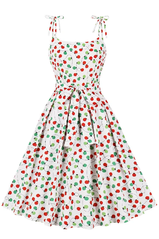 Women's Tailored Outfit Red and Green Polk Dots A-line Short Dress