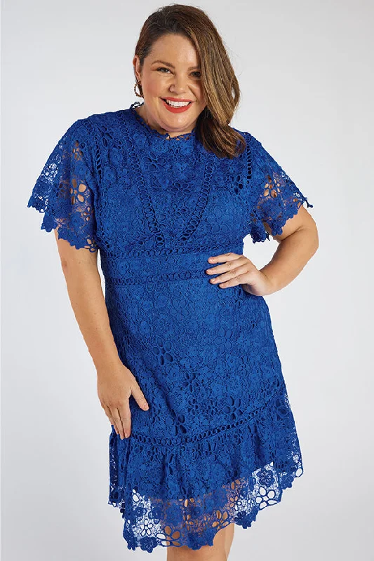 Women's High-Fashion Clothes Melanie Cobalt Lace Dress