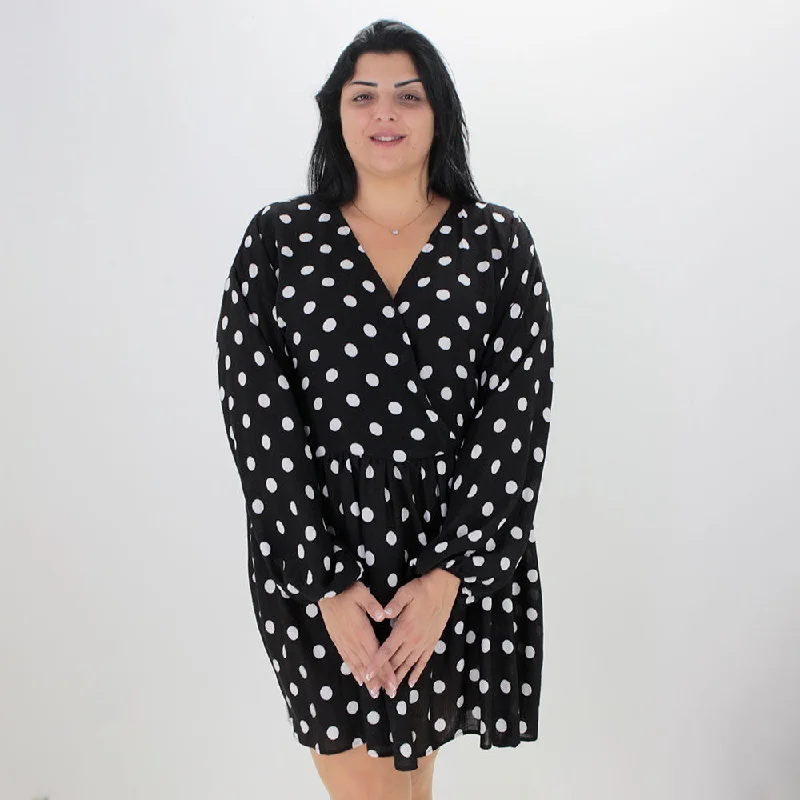 Plus Size Women's Fashion Women's Polka Dot Dress,Black