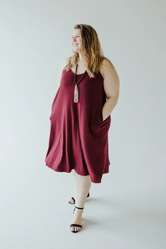 Flash Sale Or Flash Sales KNEE LENGTH A-LINE CAMI DRESS IN BLACK RASPBERRY