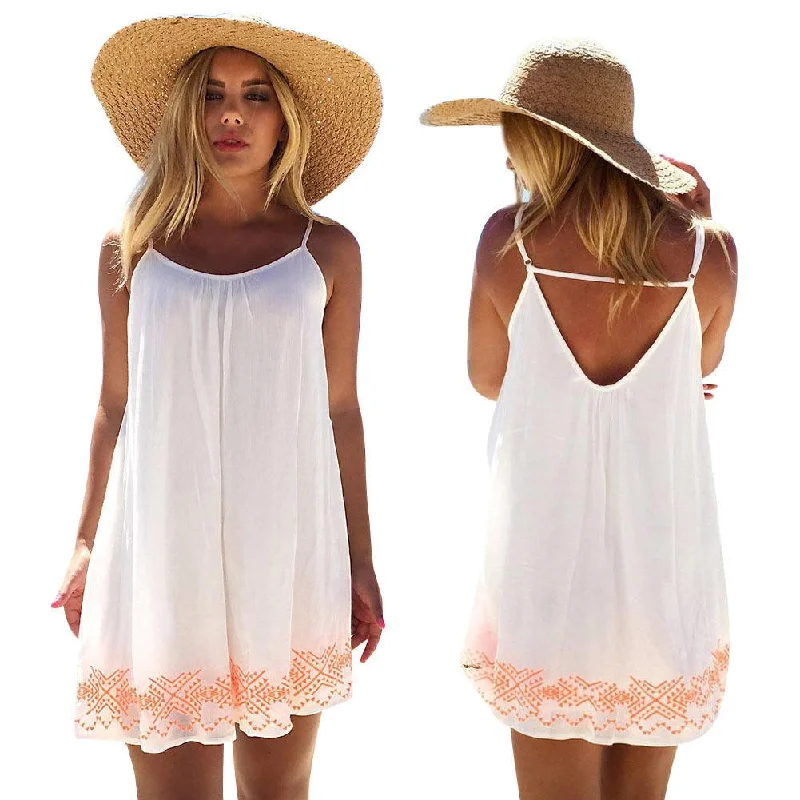 Women's Elegant Clothing Sets White Backless Beach Dress