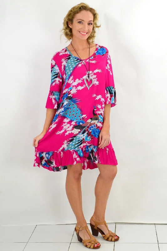 Flash Sale Online Beautiful Pink Peacock 3/4 Sleeve Tunic Dress