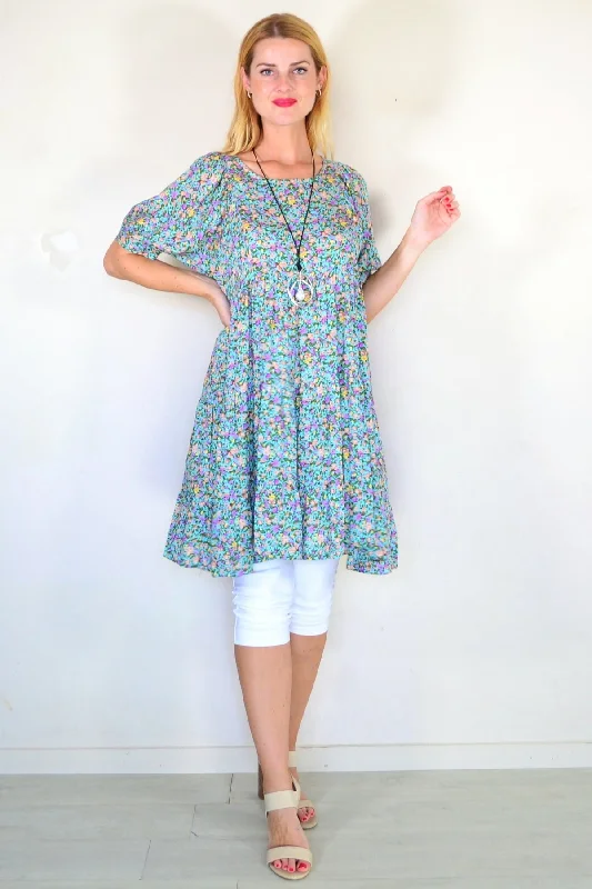 Tailored Clothing For Women Aqua Flutter Tree Tunic Dress