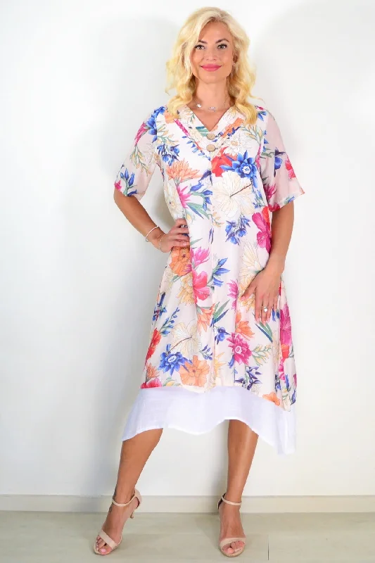 Wardrobe Upgrade Light Beige Print Summer Tunic Dress