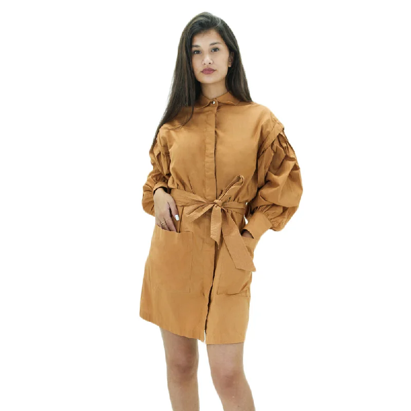 Women's Tailored Outfit Women's Shirt Style Plain Dress,Camel