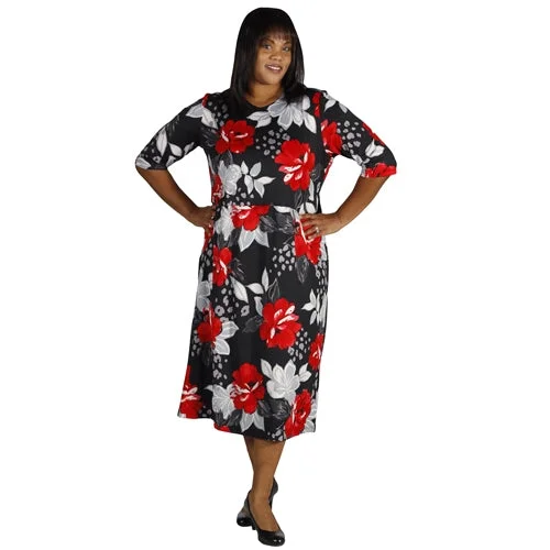 Women's Clothes Peony Black Easy Fit - Easy Comfort Dress - Women's Plus Size Dress