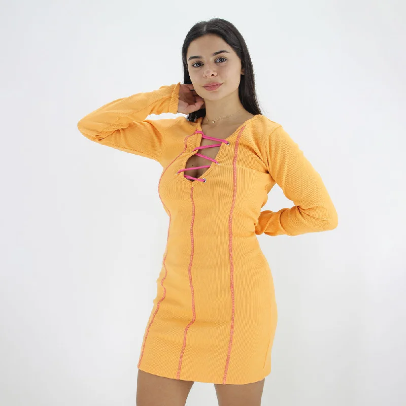 Feminine Dresses for Women in Bold Prints Women's Slim Fit Ribbed Dress,Orange