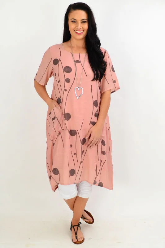 Fashionable Women's Clothes Dusty Pink Debs Dots Bubble Tunic Dress