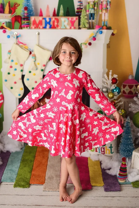 Online Shopping Boutiques PINK GINGERBREAD TWIRLY DRESS