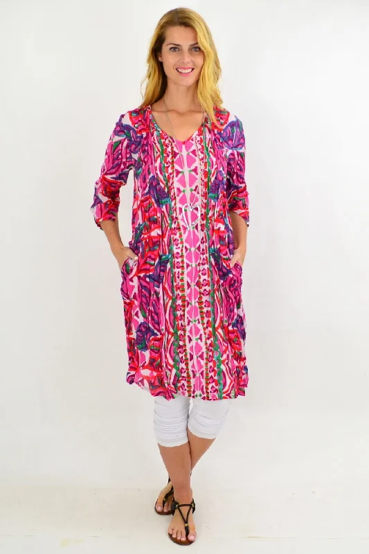 Women's Stylish Outdoor Outfit Pink Pattern One Summer Tunic Dress