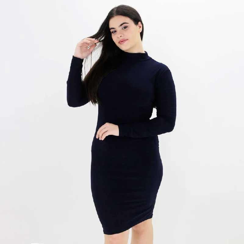 Women's Clothing for Every Season and Trend Women's Plain Open Back Dress,Navy