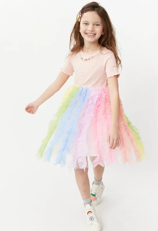 Fashionable Casual Tops Smiley Necklace Rainbow Tulle Dress