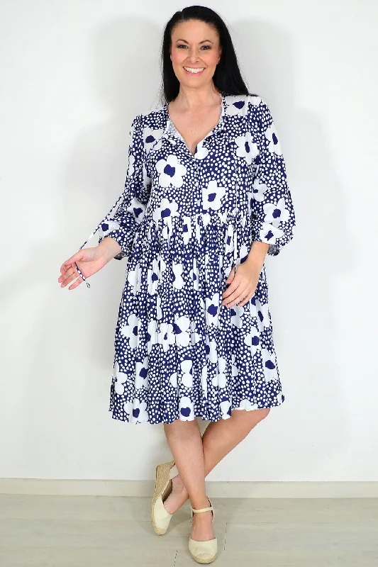 Relaxed Fashion Flower With Dots Print Tunic Dress