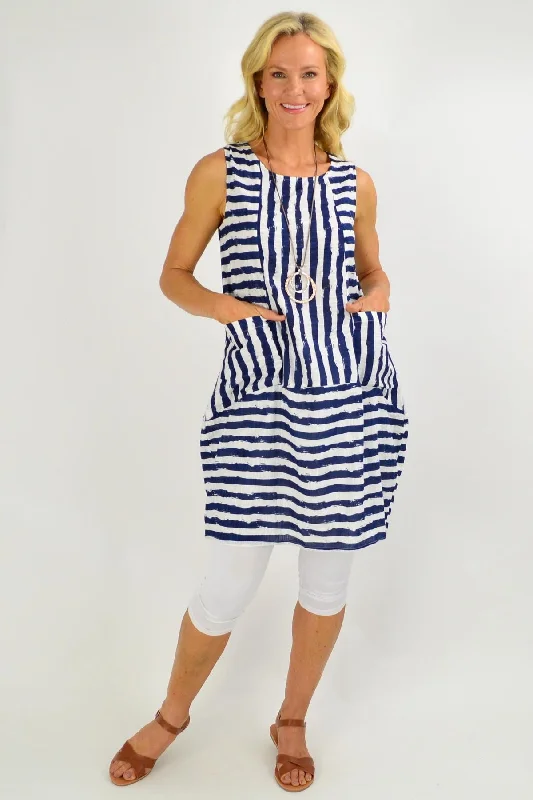 Elegant Women's Clothing Navy Essential Stripe Bubble Tunic Dress