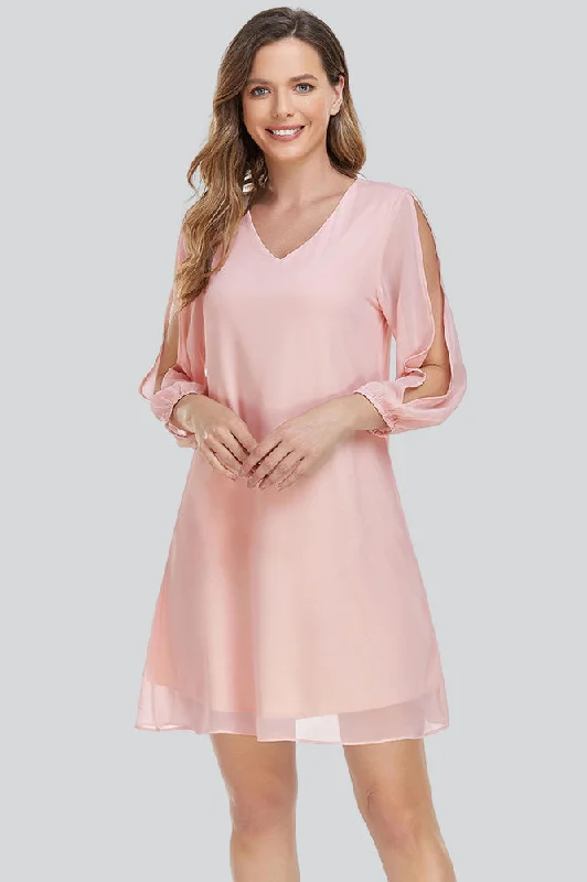 Vibrant Styles Simple 3/4 Split Sleeve Short Party Cocktail Chiffon Dress XUCTHHC