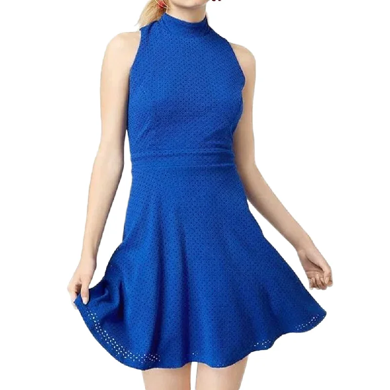 Women's Elegant Clothes Women's Textured Mock-Neck Fit & Flare Dress,Indigo