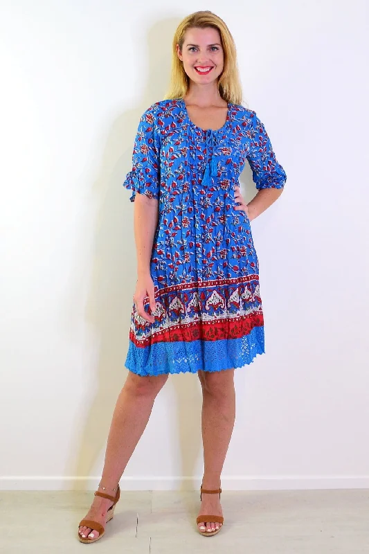 Women's Clothing Outfit Set Red Blue Hannah Boho Tunic Dress