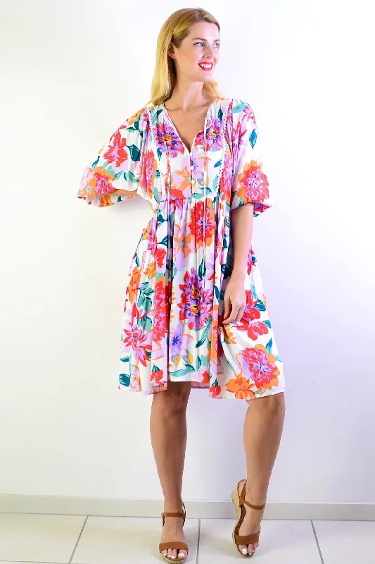 Stylish And Comfortable Clothing For Women White Tropical Garden Dress Tunic