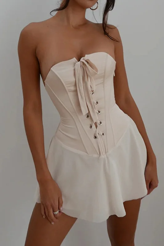 Women's Clothing Strapless Tie-up Corset Ruched Dress