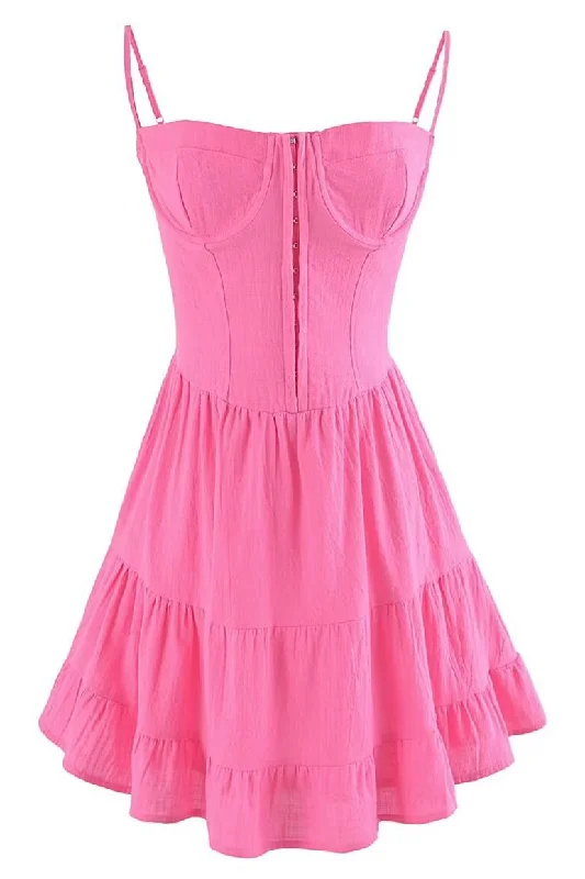 Women's Plus-Size Garments Spaghetti Straps Hot Pink Short Dress with Hooks