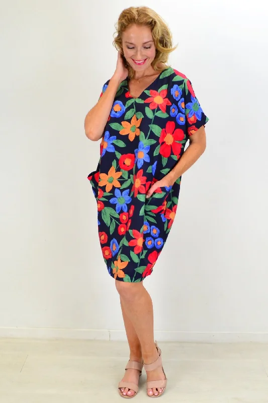 Trendy Boutiques Online Navy Poppy Flower Relaxed Dress Tunic