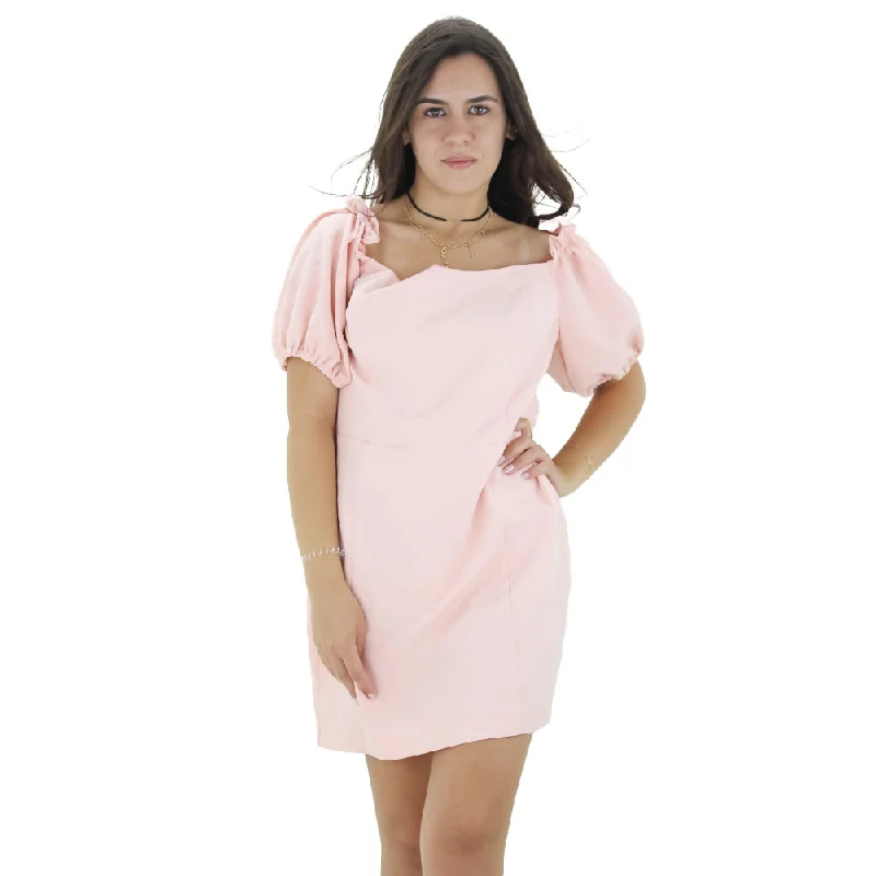 Urban Femme Streetwear Women's Puff Sleeve Solid Dress,Pink