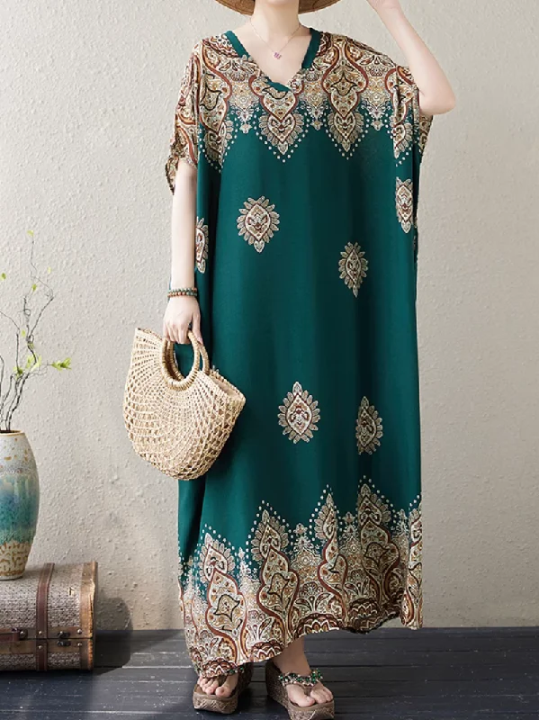 Women's Fashion Clothing Women's Summer Comfort and Elegance Printed Long Kaftan Dress