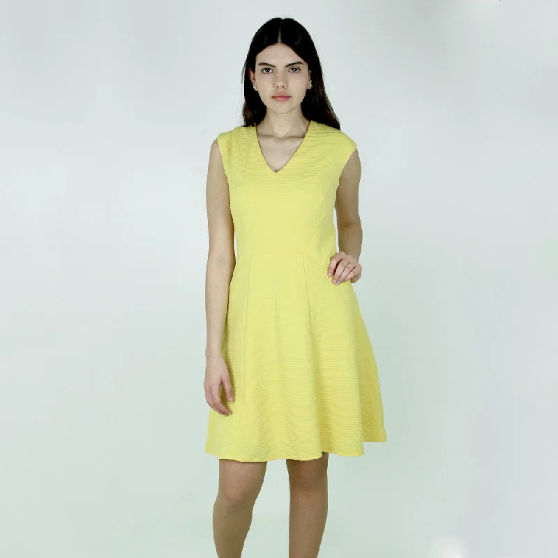 Casual Chic Women's Textured Flare Dress,Yellow