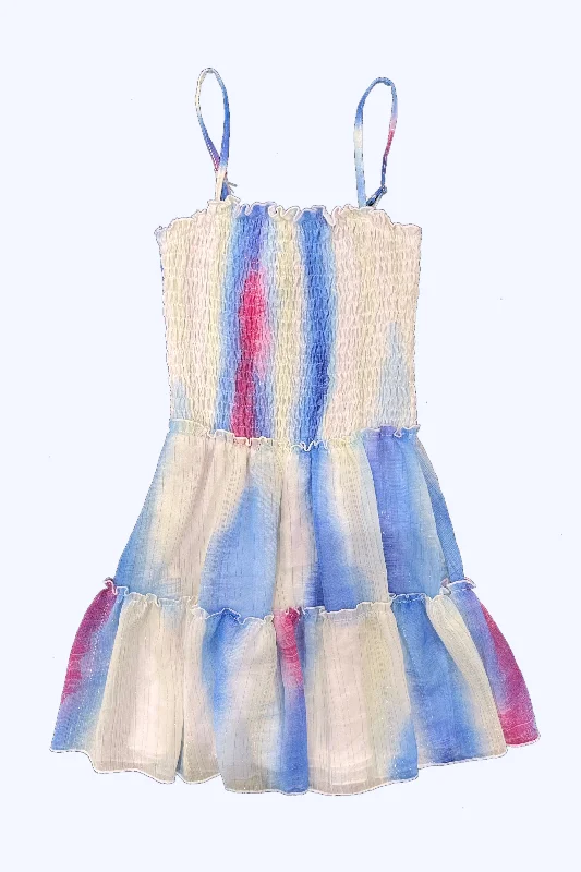 Sale For Women Blue Tie Dye Shimmer Chiffon Flowy Dress