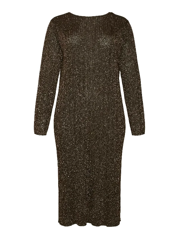 Women's Effortless Casual Outfit Vero Moda Curve Talia Sparkle Knit Dress in Brown