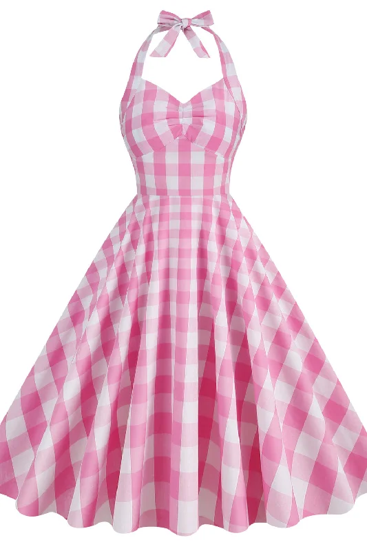 Outfits For Girls Halter Pink Plaid Gingham Swing Dress