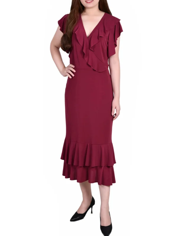 Women's Plus-Size Clothes Women's Ruffled Dress,Wine