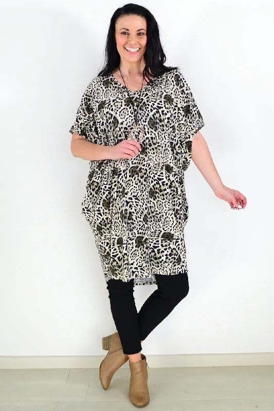 Stylish Women's Garments Laid Back Leopard Print Relaxed Tunic Dress