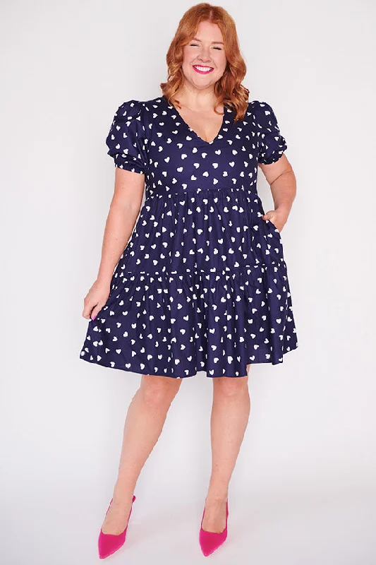 Athleisure Wear Phoebe Navy & White Hearts Dress