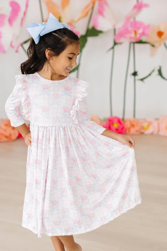 Versatile Outfits Ribbons & Roses 3/4 Sleeve Ruffle Twirl Dress